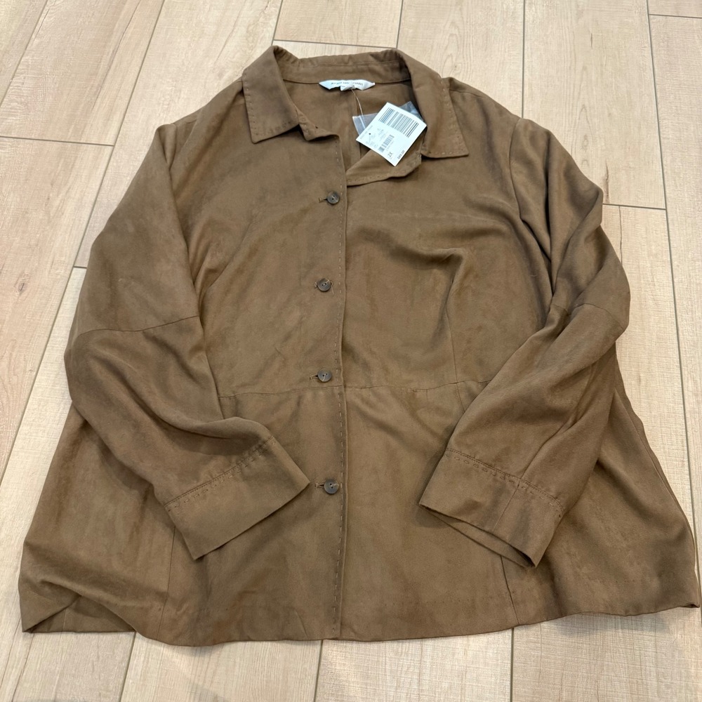 August Max Woman‎ 2X Brown Suede Button Up Collared Jacket Coat